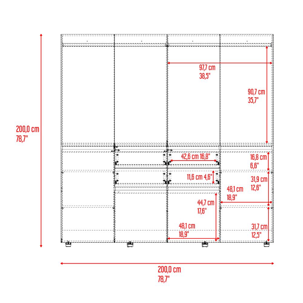 Closet Siruela 200, Milan y Wengue, con Cuatro Cajones, Ocho Puertas y Gran Capacidad de Almacenamiento