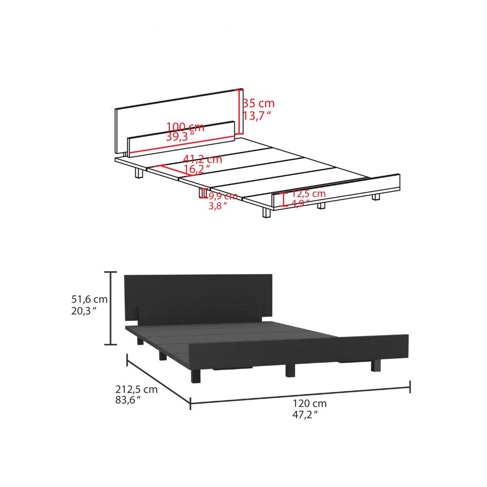 Cama Semi Doble Wesley, Wengue, con Patas Metálicas