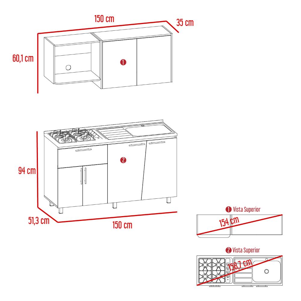 Cocina Integral Emilia, Wengue y Fresno Europeo, Incluye Meson Derecho