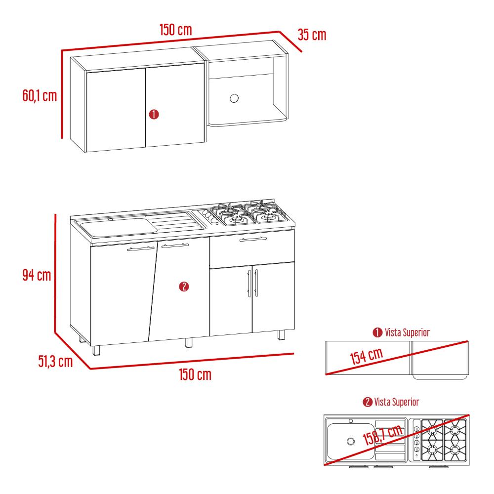 Cocina Integral Emilia, Wengue y Fresno Europeo, Incluye Meson Izquierdo