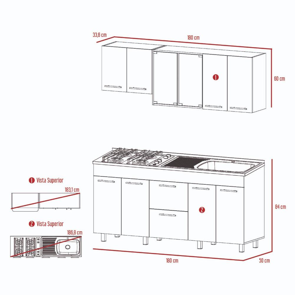 Cocina Integral 180 Kong, Blanco Duqueza y Humo, Incluye Mesón Derecho