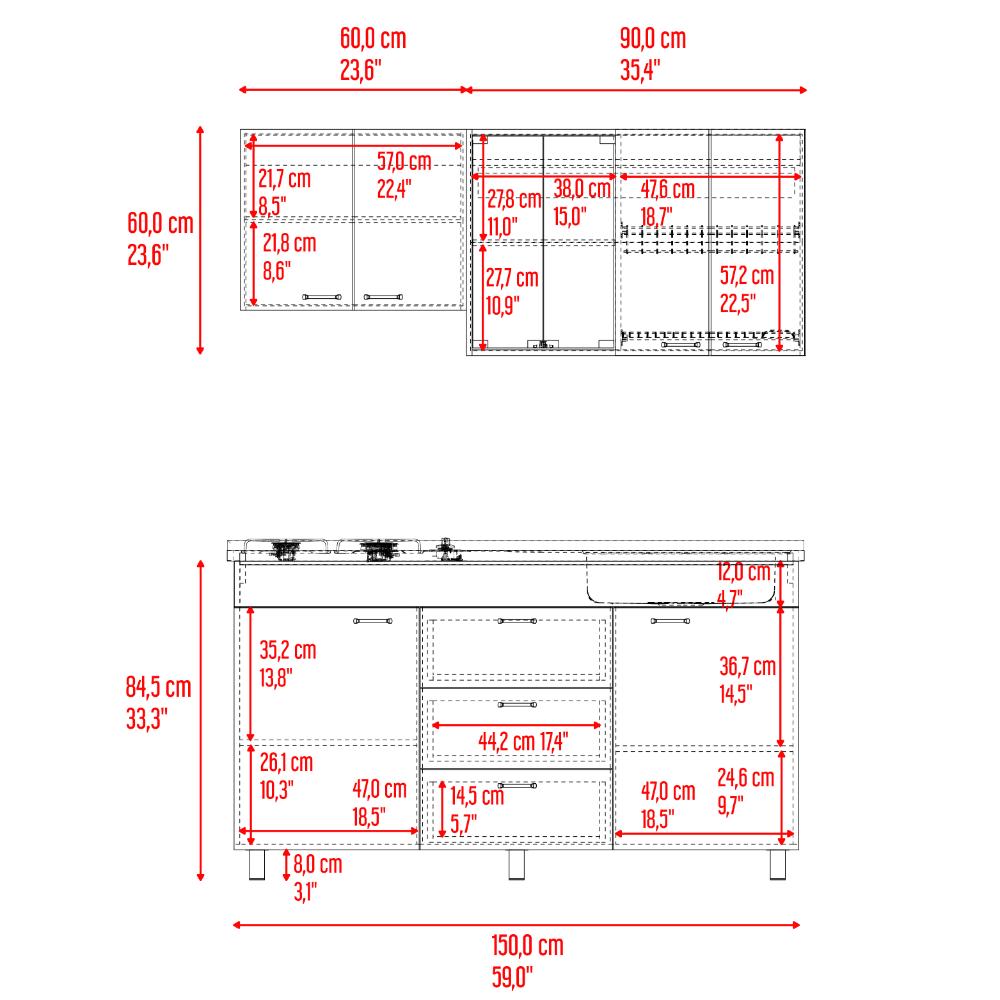 Cocina Integral 150 Laurel, Blanco Duqueza y Positano, Incluye Mesón Derecho