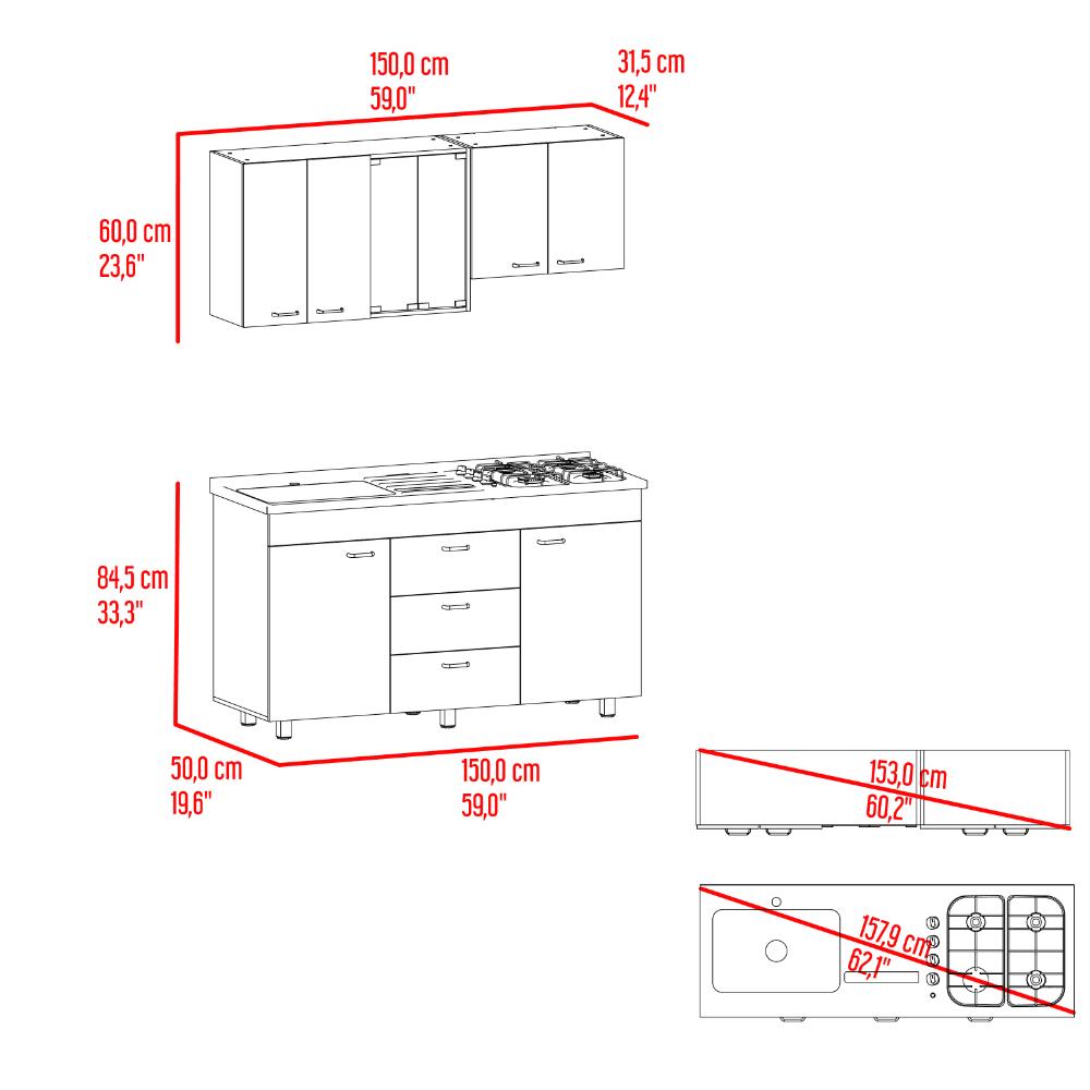 Cocina Integral 150 Laurel, Blanco Duqueza y Positano, Incluye Mesón Izquierdo