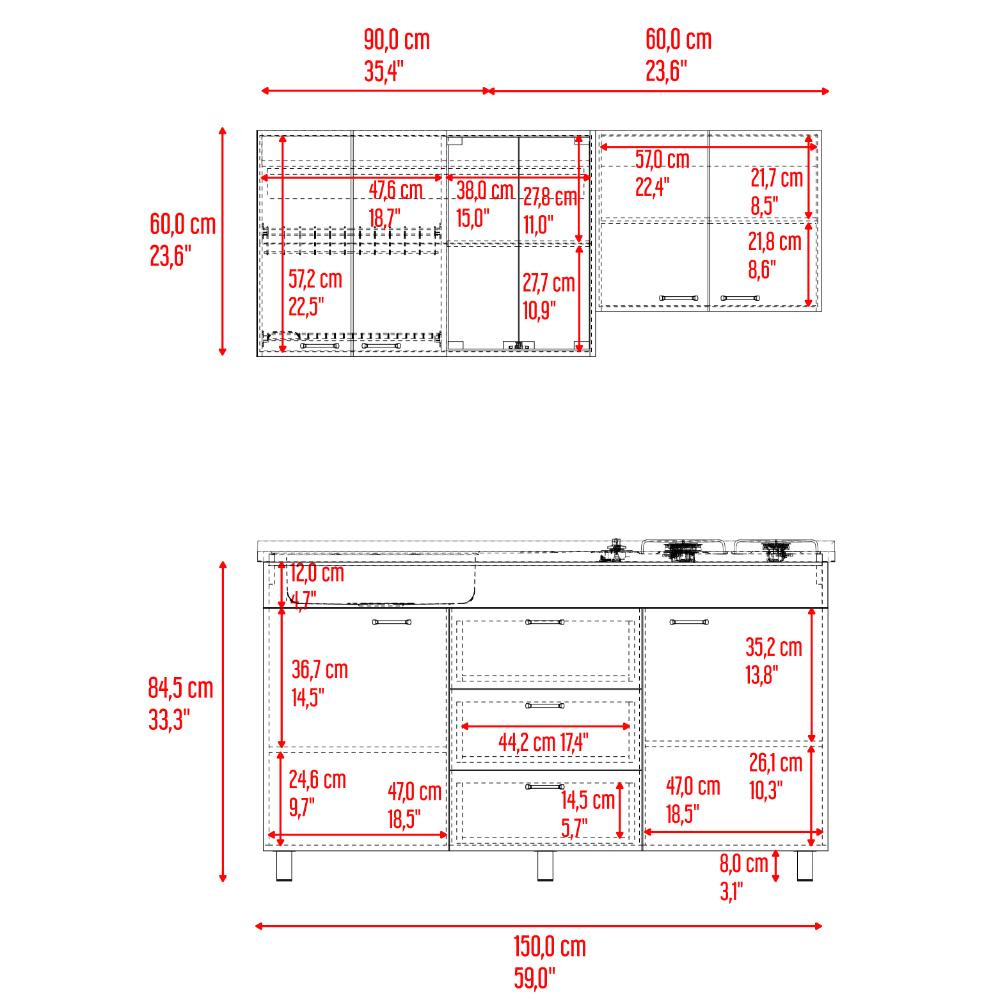 Cocina Integral 150 Laurel, Blanco Duqueza y Positano, Incluye Mesón Izquierdo
