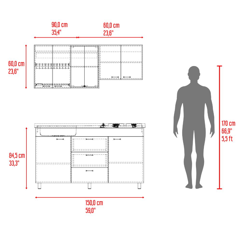 Cocina Integral 150 Laurel, Blanco Duqueza y Positano, Incluye Mesón Izquierdo