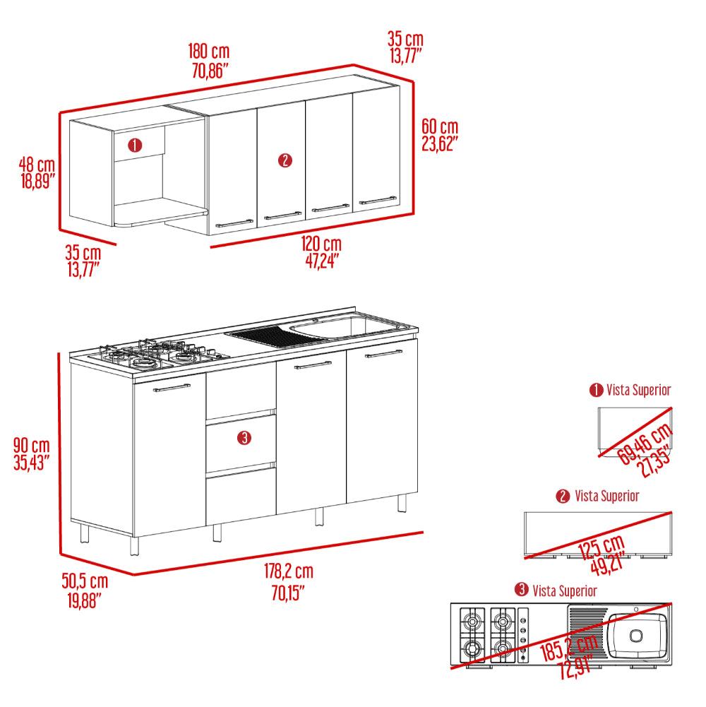 Cocina Integral 180 Elied, Blanco Duqueza y Bardolino, Incluye Mesón Derecho