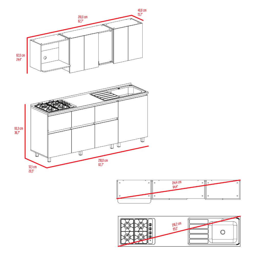 Cocina Integral Lirio, Fresno Europeo y Plata Oscuro, Incluye Mesón Izquierdo