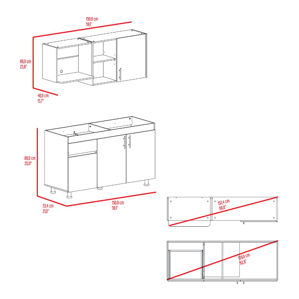 Cocina Completa Ladson para Mesón Derecho, Blanco Duqueza y Positano, No Incluye Mesón