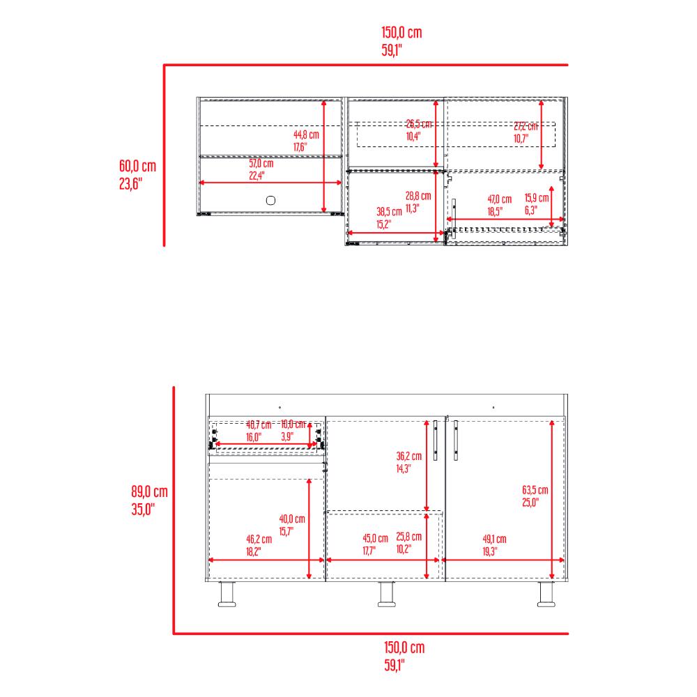 Cocina Completa Ladson para Mesón Derecho, Blanco Duqueza y Positano, No Incluye Mesón