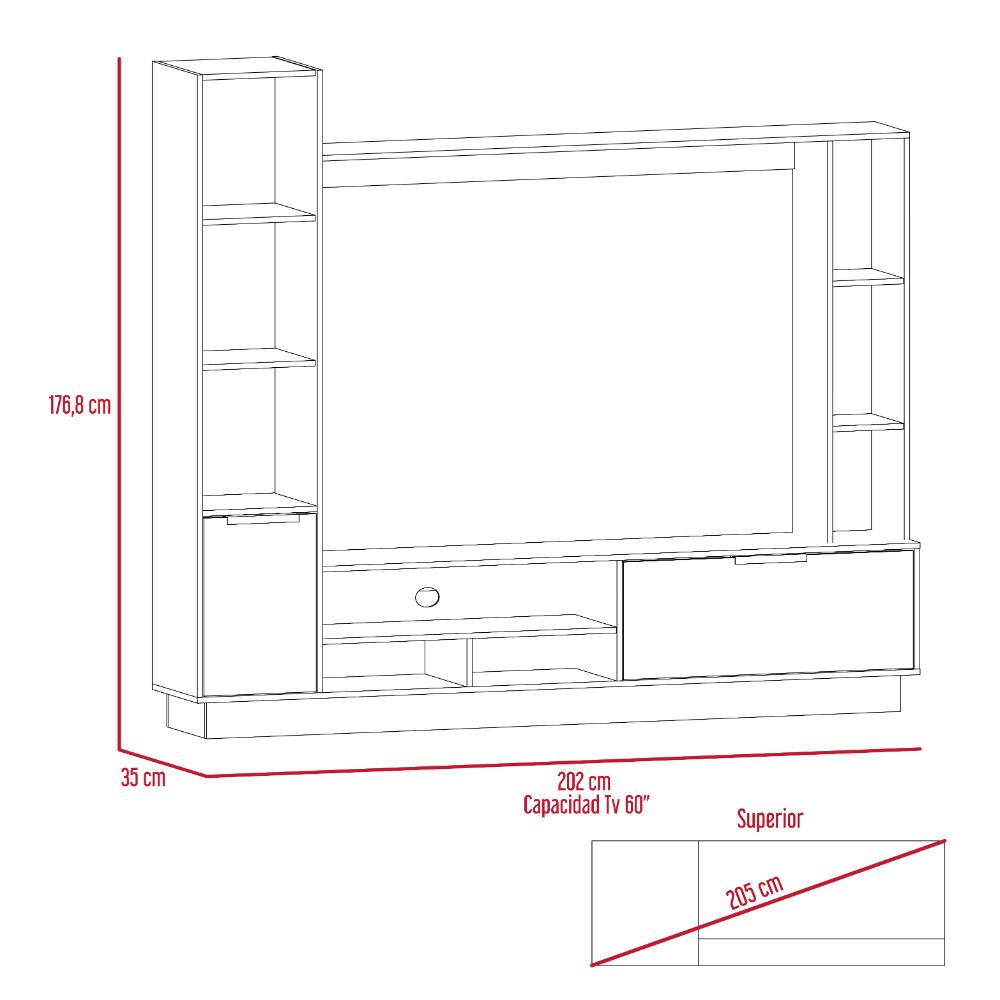 Mesa para Tv Marsel, Nevado y Plata Oscuro, Para Televisor para 60 Pulgadas
