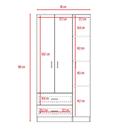 Closet América, Nogal y Blanco, con Dos Cajones y Variedad de Entrepaños