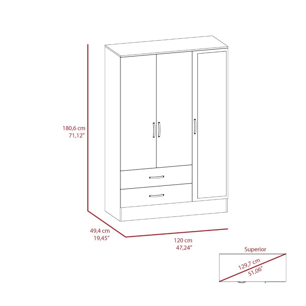 Closet Quiles 120, Wengue y Humo, Con Espejo, Tubo Para Colgar Ropa, Tres Puertas Abatibles ZF