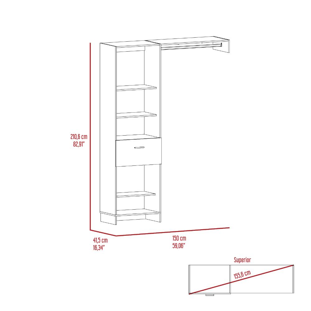 Closet Delhi 150, Blanco Duqueza, con tres entrepaños y un tubo para colgar ropa ZF