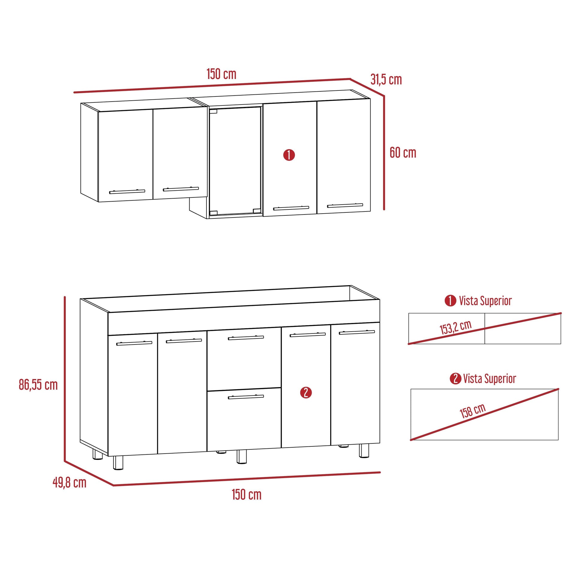 Mueble Multiusos Prada, Moca y Blanco, Incluye Mesón Derecho - VIRTUAL MUEBLES