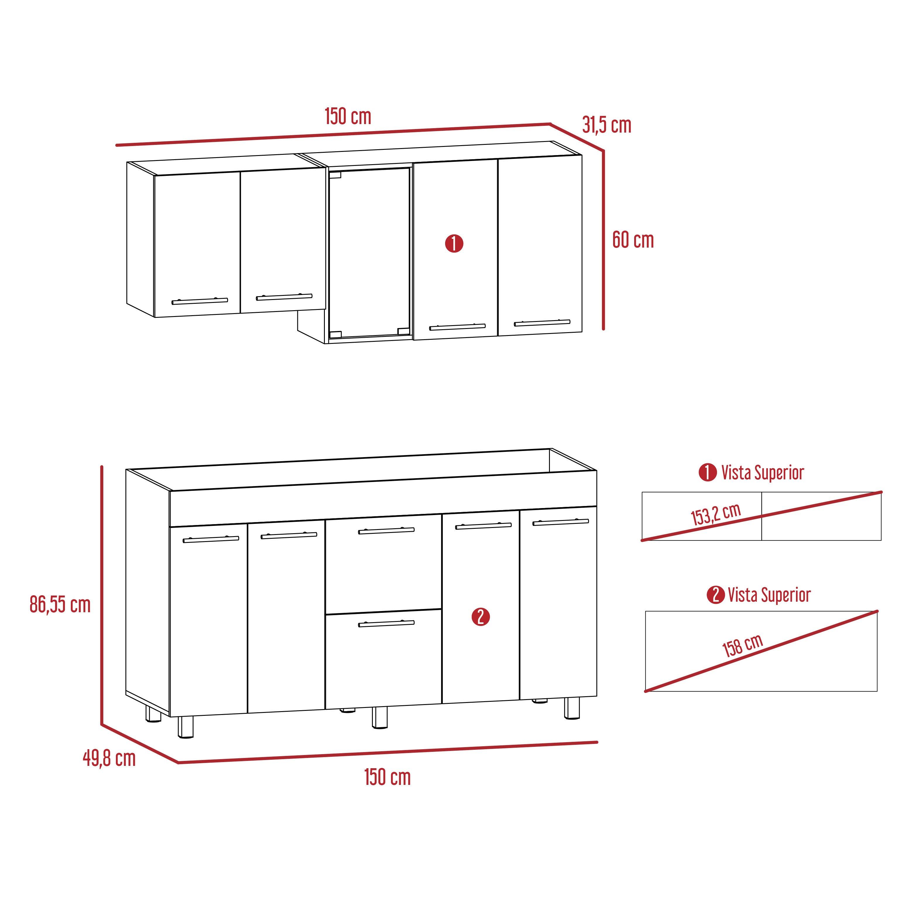 Mueble Multiusos Prada, Moca y Blanco, Incluye Mesón Derecho - VIRTUAL MUEBLES