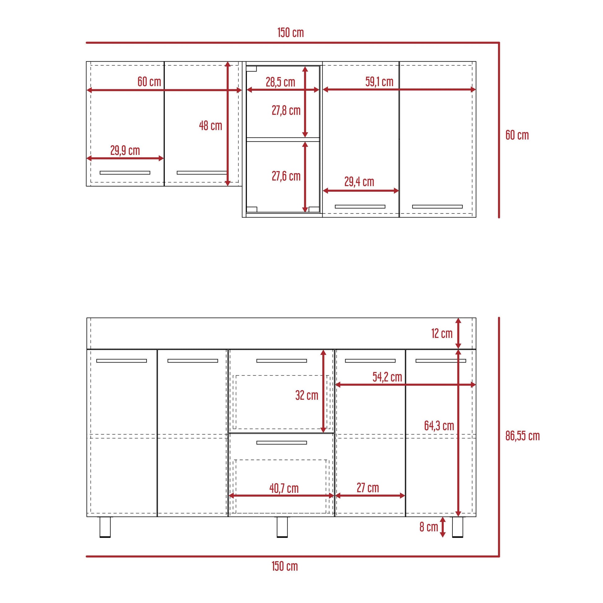 Mueble Multiusos Prada, Moca y Blanco, Incluye Mesón Derecho - VIRTUAL MUEBLES