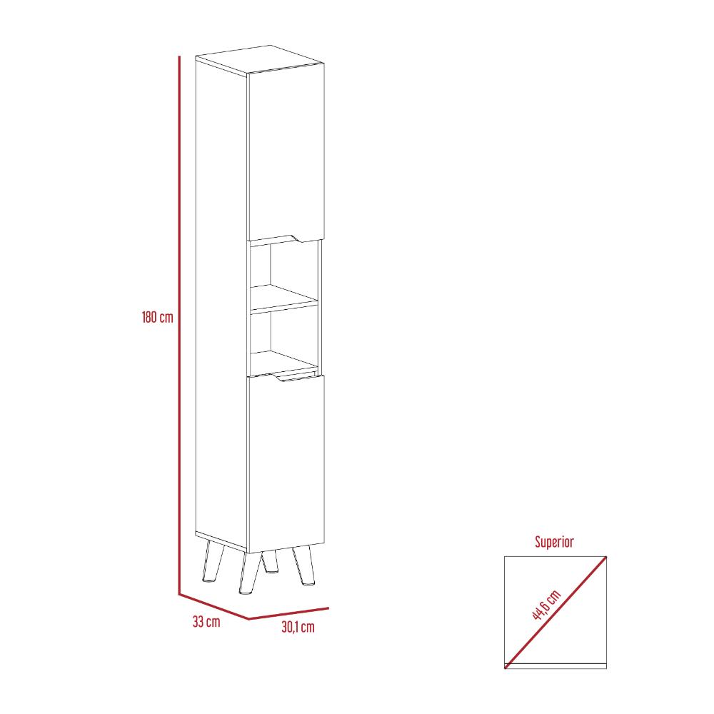 Estanteria de Baño Vicent, Plata Oscuro y Café Claro, con Dos Puertas Abatibles y Entrepaños