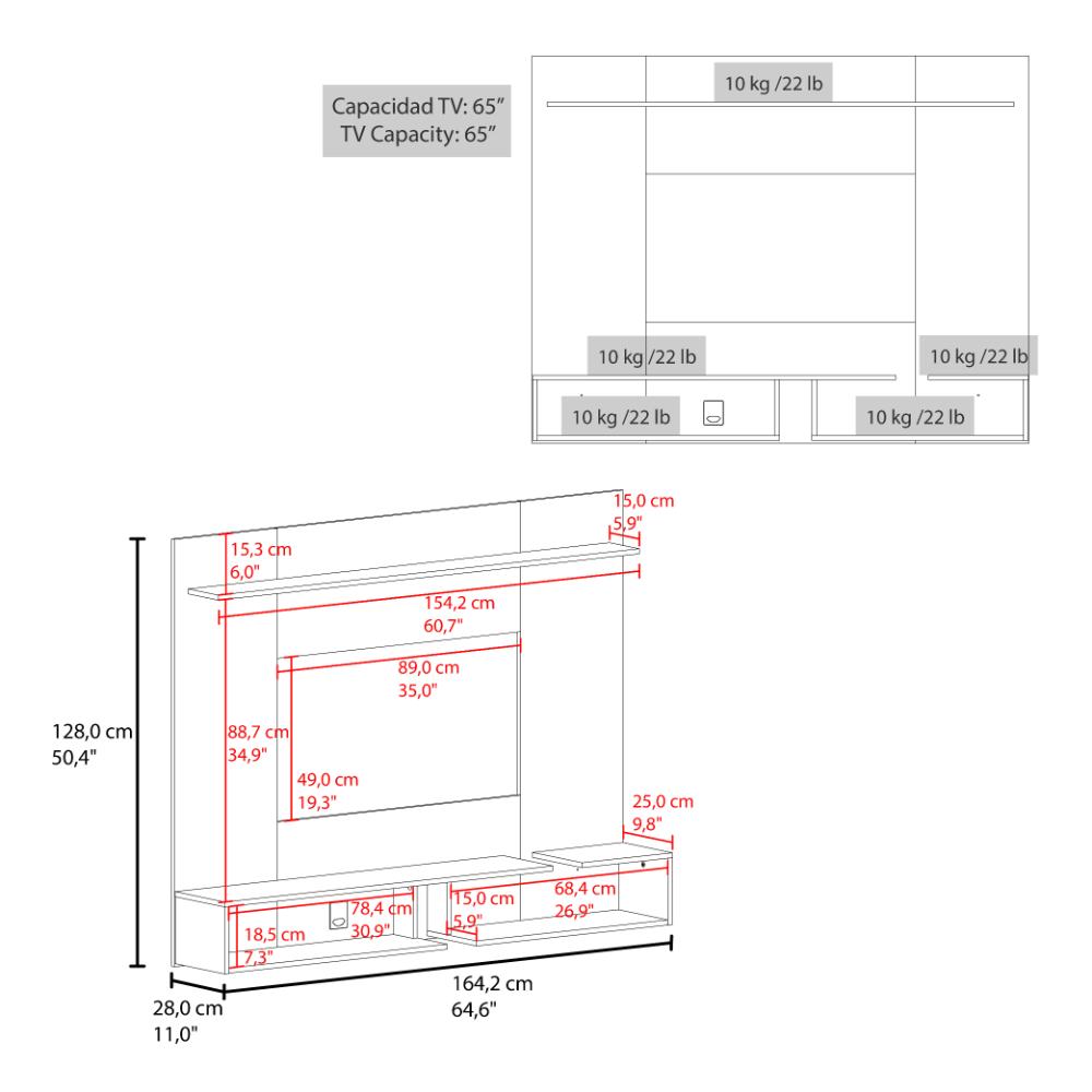 Panel de TV Desa, Positano y Kronos Wengue, con Espacio para Televisor de hasta 65" ZF
