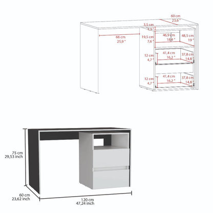 Escritorio Rook, Wengue y Blanco, con espacio para objetos decorativos