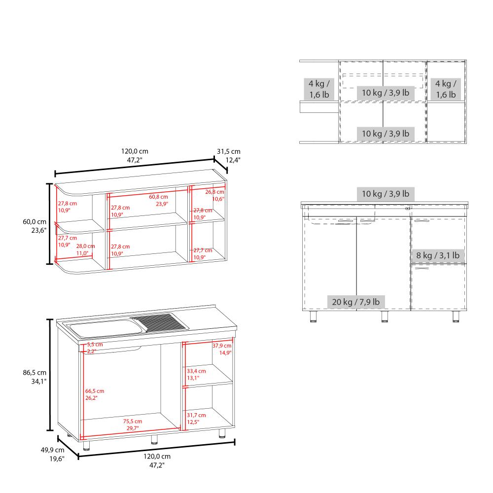 Cocina Integral Giotto 120, Kronos Blanco, Incluye Mesón Izquierdo ZF