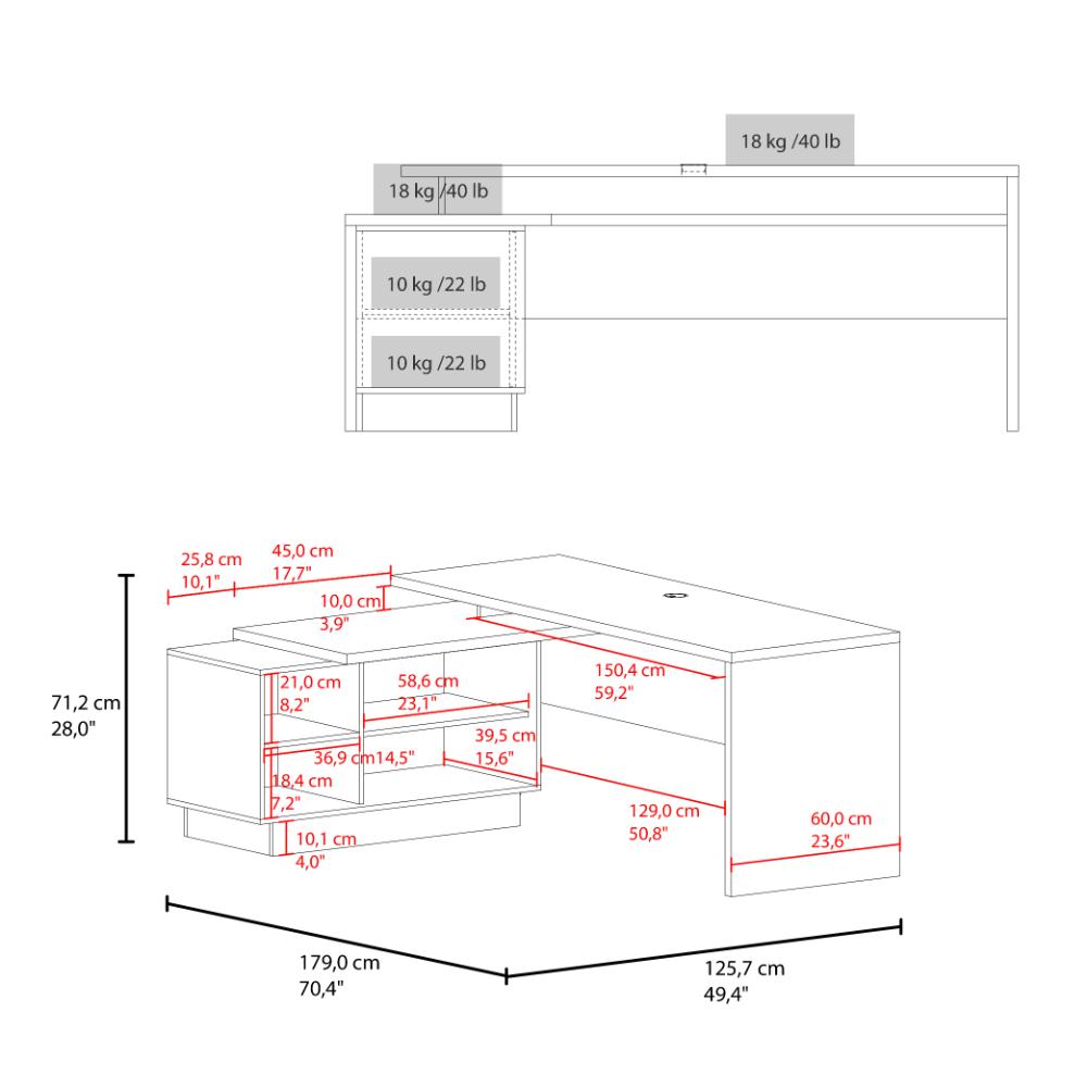 Escritorio L Taira, Avellana Con amplia superficie de trabajo