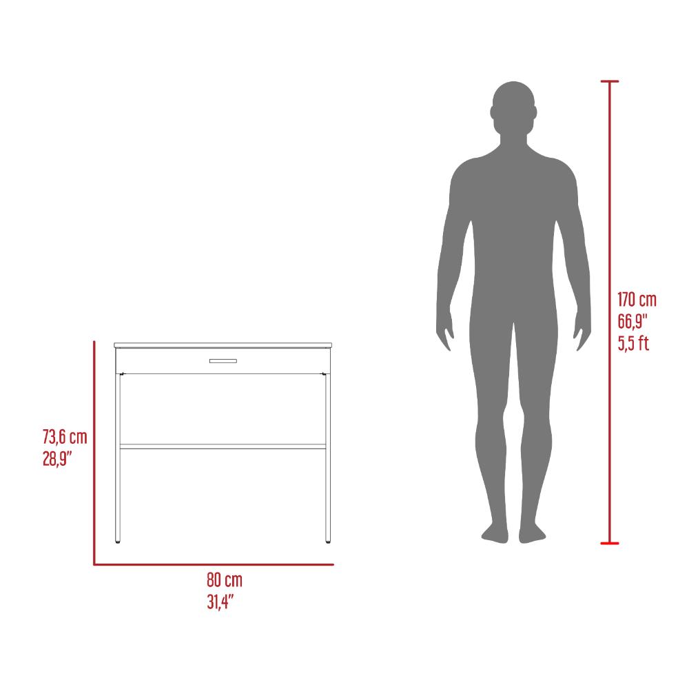Escritorio 80 Cajon, Roble Gris y Blanco