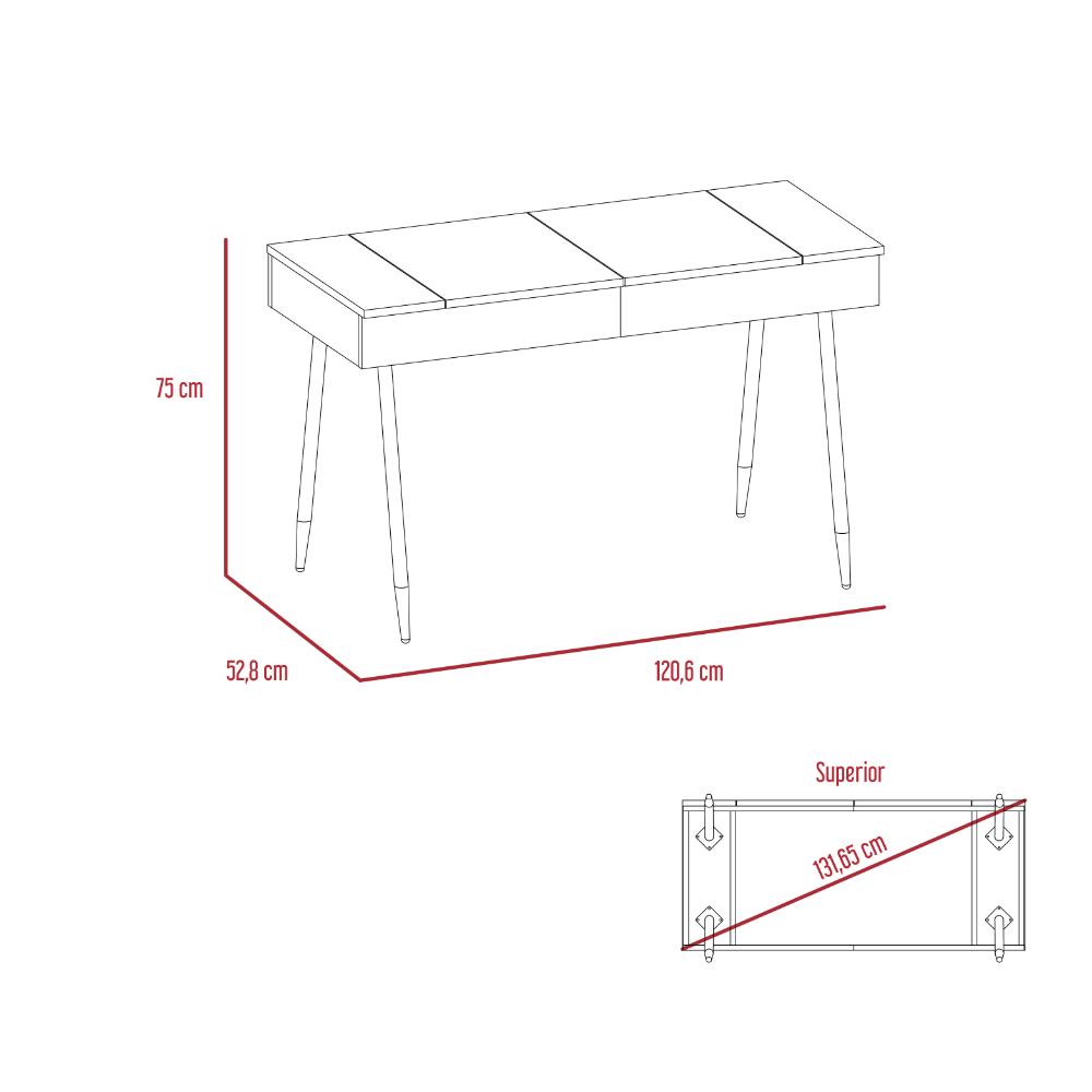 Escritorio Austin, Café Claro y Wengue, con Dos Cajones Amplios y Patas Metálicas