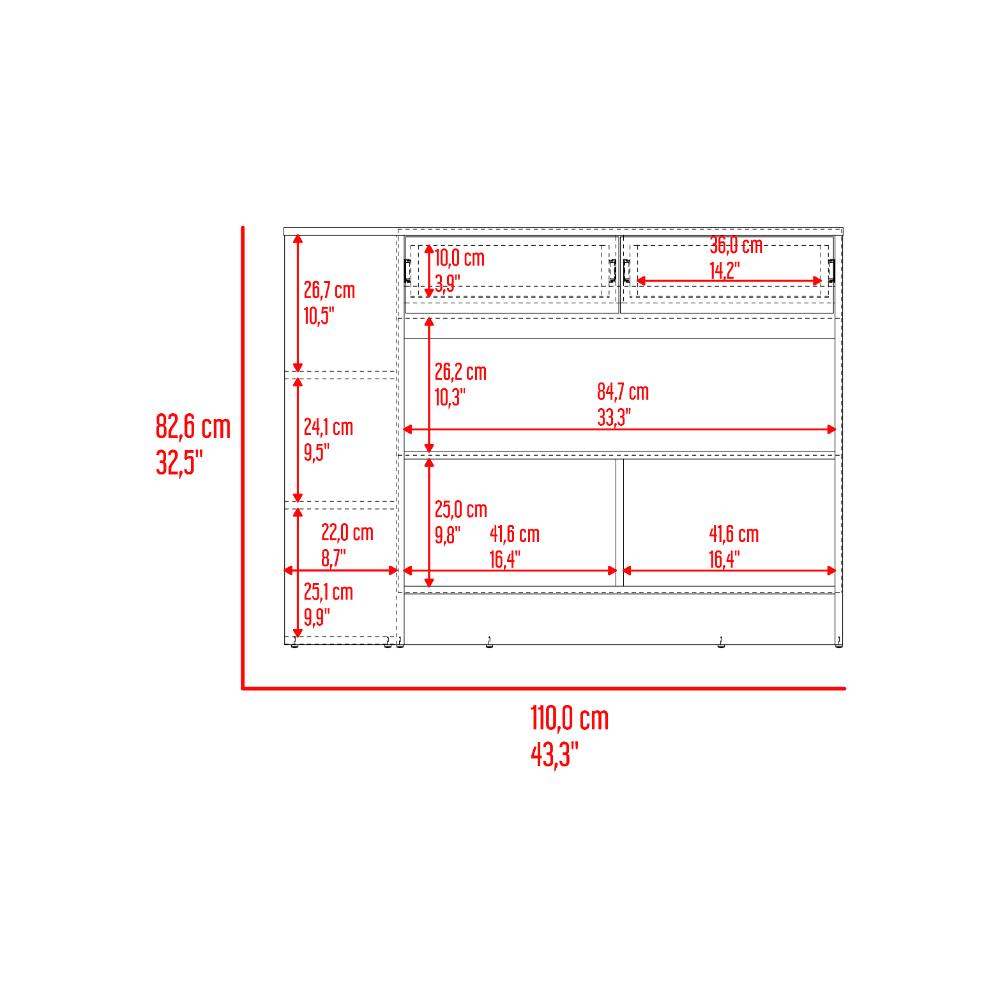 Barra de Cocina Lynton, Fresno Europeo y Blanco, con 2 Cajones para Guardar Utensilios de Cocina ZF