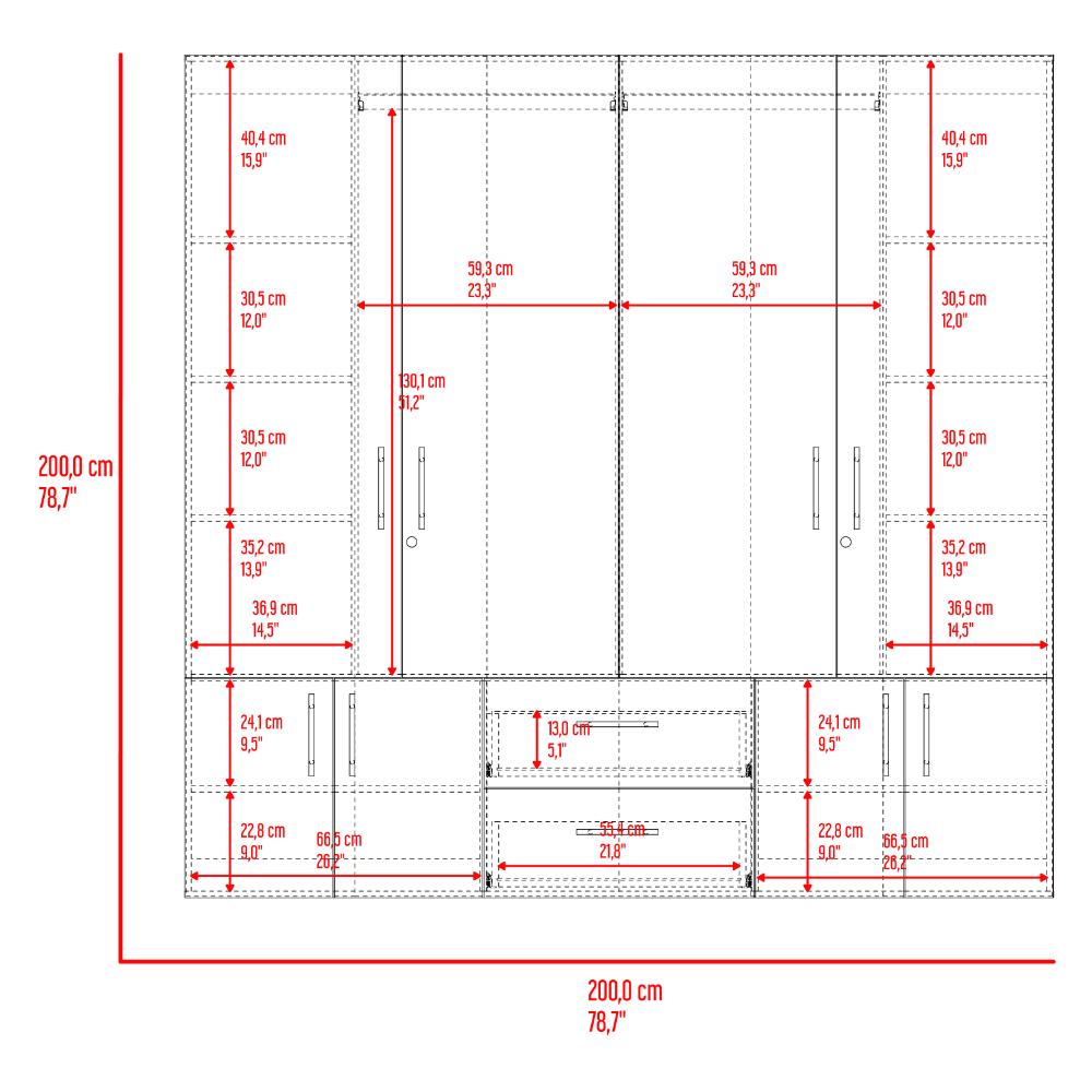 Closet Dallas, Cartagena y Blanco, con Ocho Puertas Abatibles y Dos Cajones Organizadores