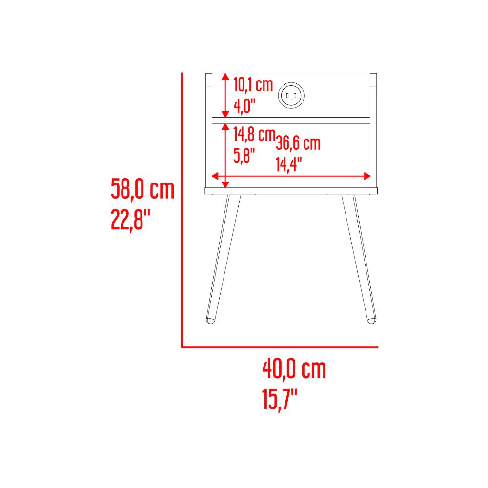 Mesa de Noche Didi USB, Blanco, con Espacio para Almacenar Objetos Pequeños
