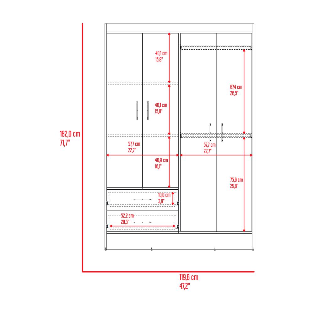 Closet Sarani, Wengue, Con 2 Cajones y 4 Puertas de Fácil Armado ZF