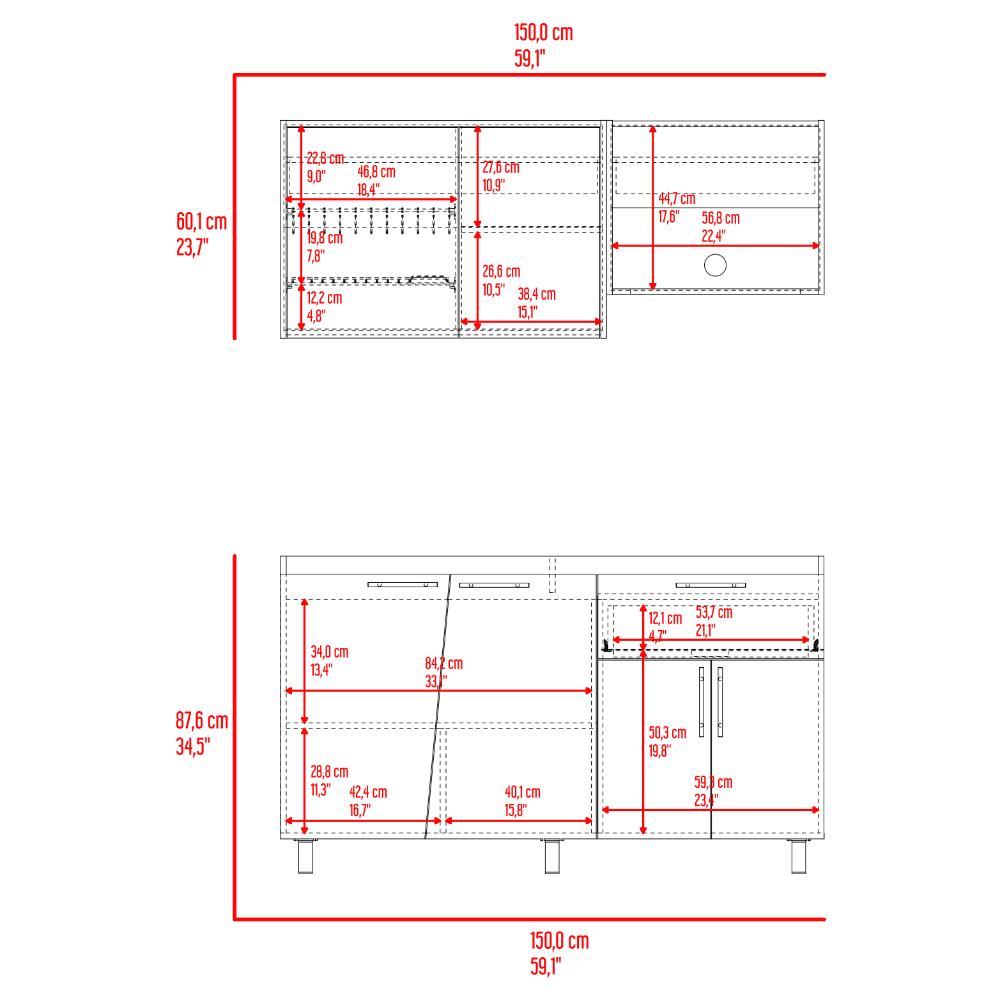 Cocina Integral 150 Emilia, Fresno Europe y Taupe, No Incluye Mesón