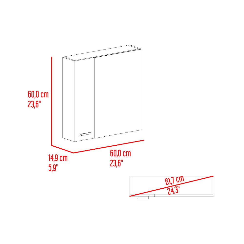 Set de 2 Gabinetes de Baño Apolis, Fresno Europeo, con Puerta Espejo y Dos Entrepaños para Ubicar Múltiples Objetos