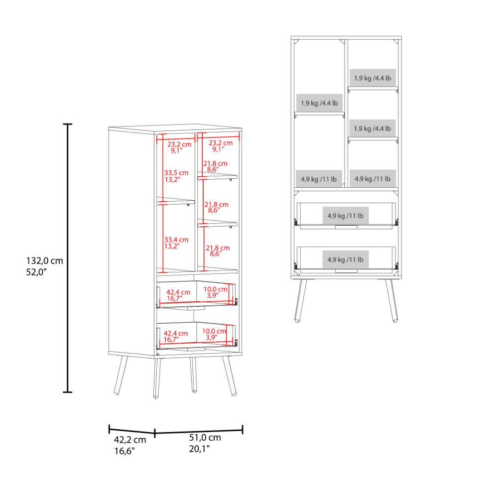 Organizador Huna, Blanco y Macadamia, con dos cajones diseño moderno X2