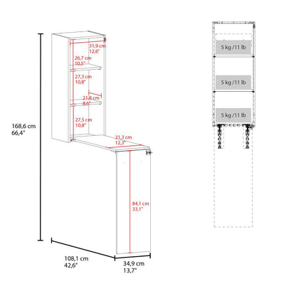 Mesa Para Planchar Plegable a la Pared Vesper, Blanco, con Amplia Superficie Baja Para Almacenamiento ZF