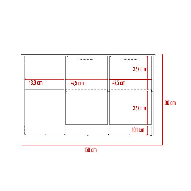 Barra de Cocina Samara, Blanco y Piedra, con Tres Entrepaños