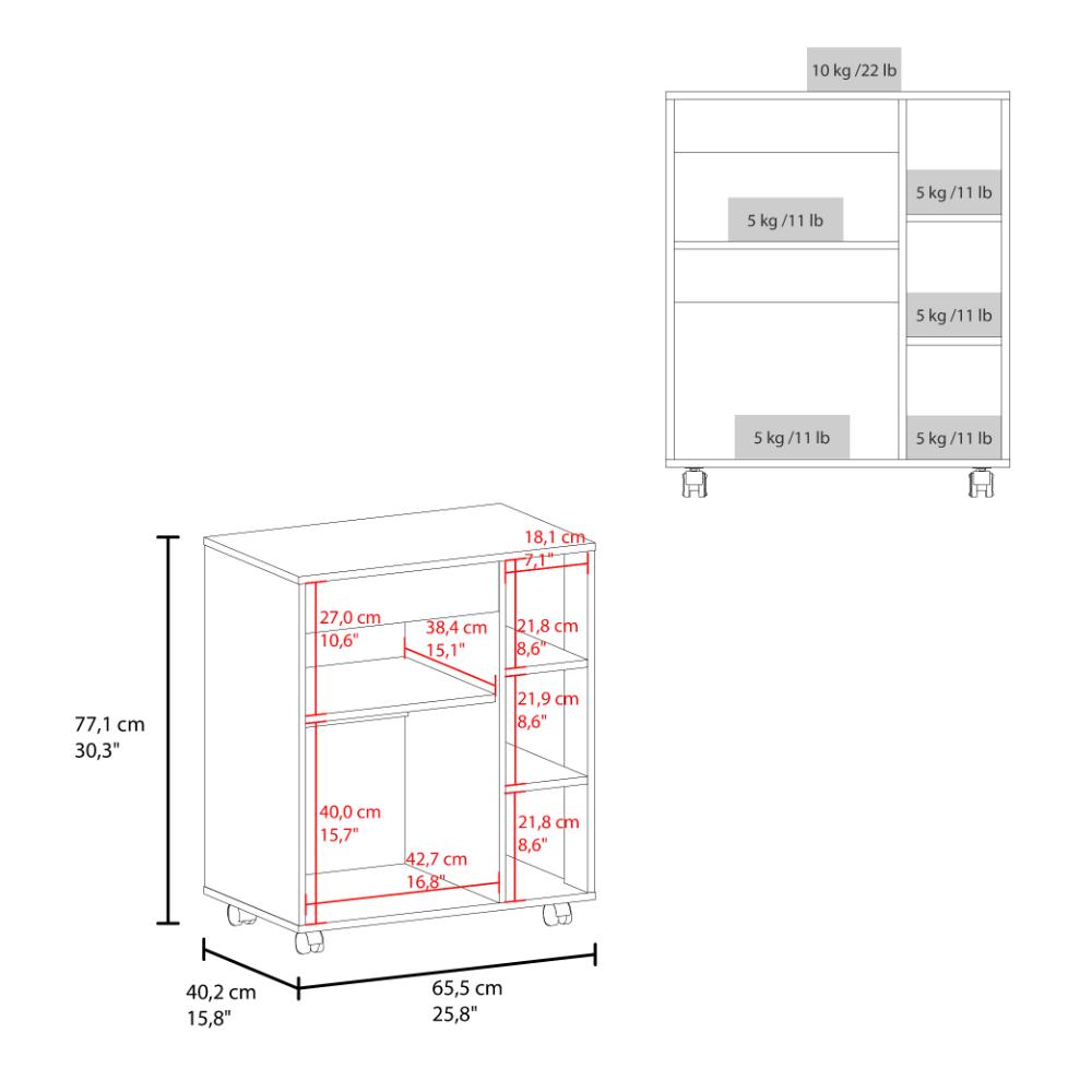 Modulo Microondas Con ruedas Kati, Kronos Blanco, una puerta abatible y compartimiento inferior de almacenamiento ZF