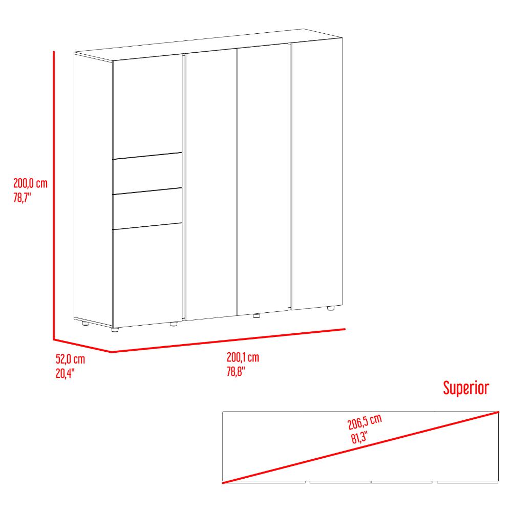 Closet Antalya 200x200, Avellana y Blanco, con 5 puertas abatibles