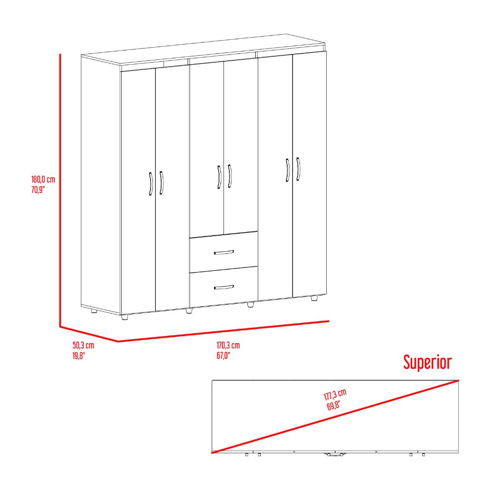 Closet Bariloche Bombay, Avellana y Blanco, Variedad De Entrepaños y Seis Puertas Abatibles