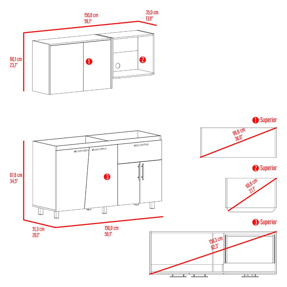 Cocina Integral 150 Emilia, Fresno Europe y Taupe, No Incluye Mesón
