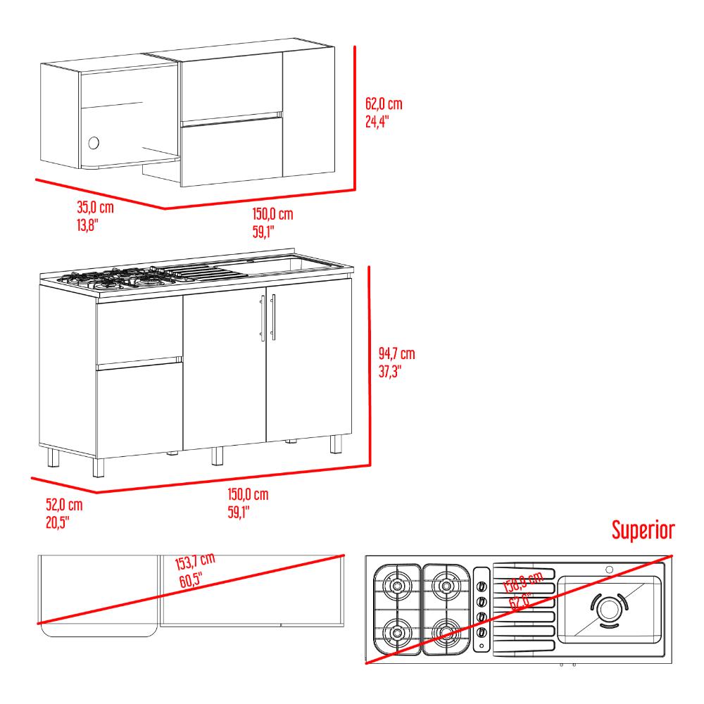 Cocina Integral Florence, Bardolino y Blanco, Incluye Mesón Derecho ZF