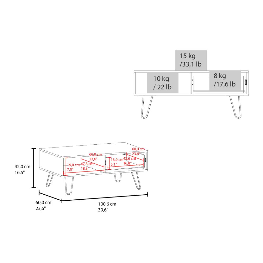 Mesa de Centro Tory, Blanco y Fresno Europeo, con Amplio Espacio para Elementos Decorativos ZF