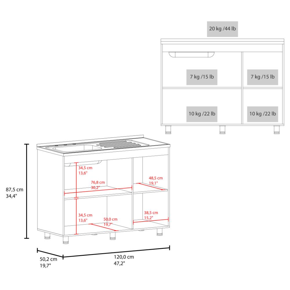 Gabinete Inferior Cantabria 120, Kronos Blanco, Ideal para Espacio Reducidos, con Mesón Izquierdo ZF