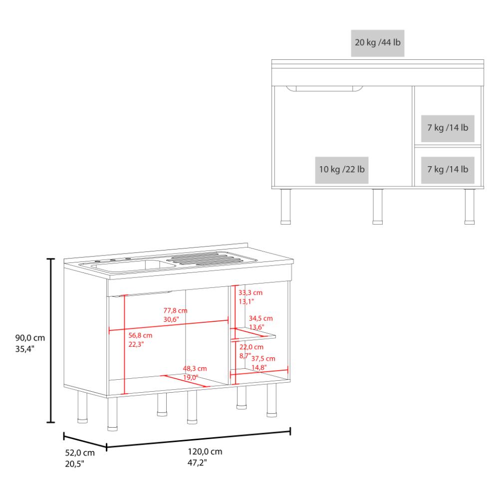 Gabinete Inferior de Cocina Oceana 120, Kronos Blanco, Incluye Mesón Izquierdo ZF