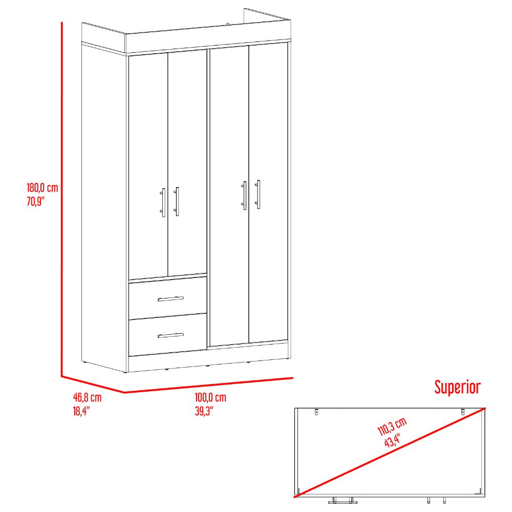 Closet Houston, Cartagena y Wengue , Con cuatro puertas batientes y dos cajones con amplio espacio de almacenamiento