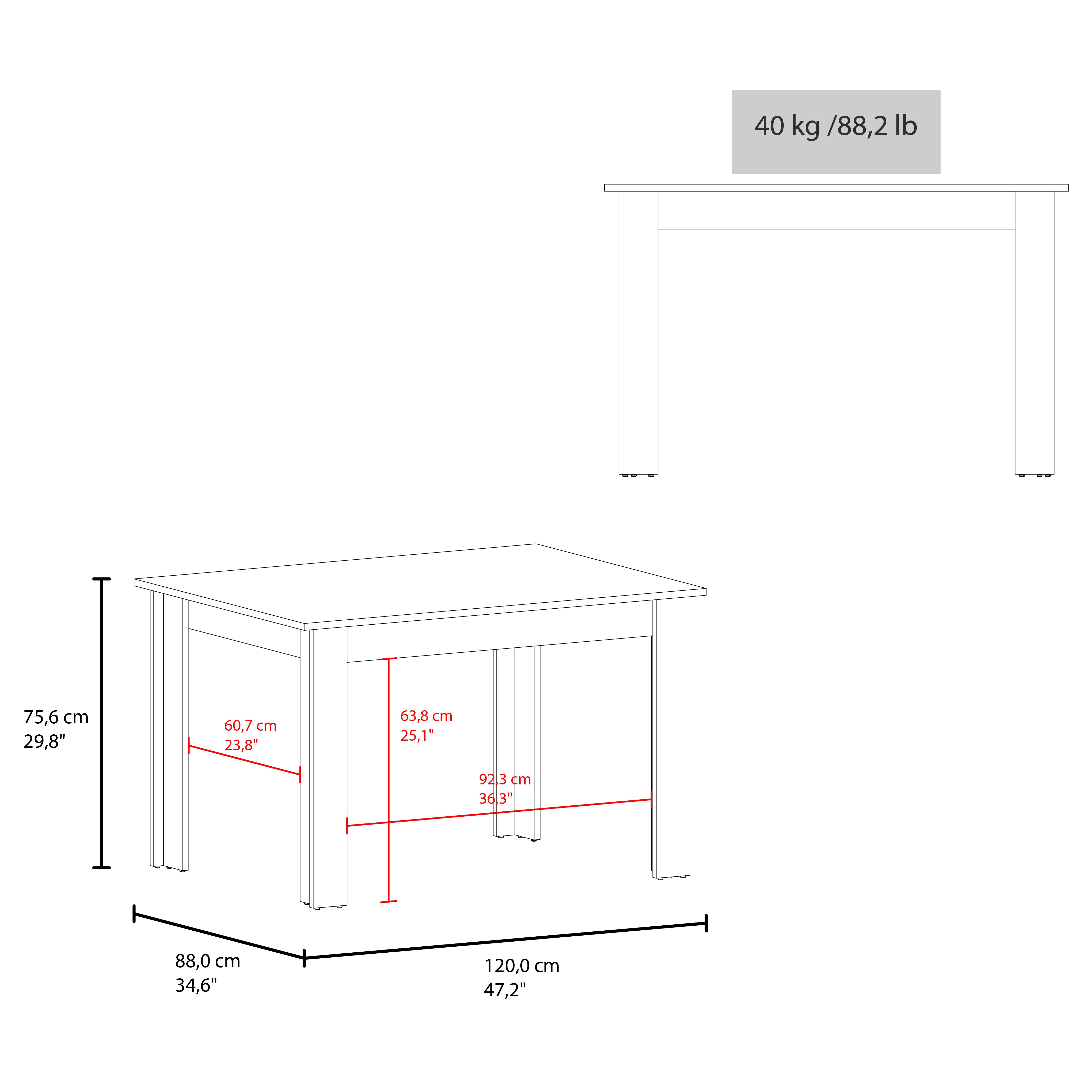 Mesa para Comedor Estrella 120, Positano, con Espacio para Cuatro Personas, No Incluye Sillas