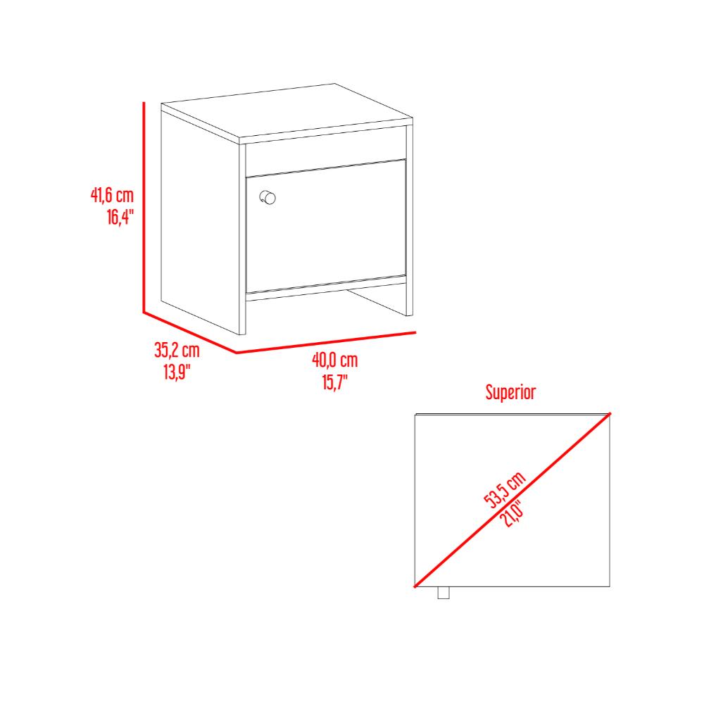 Mesa de Noche Tutto, Avellana y Blanco, Con Un Cajón Amplio Ideal Para Espacios Pequeños