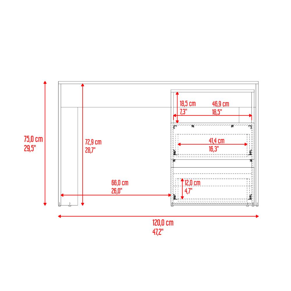 Escritorio Rook, Blanco y Fresno Europeo, con espacio para objetos decorativos ZF