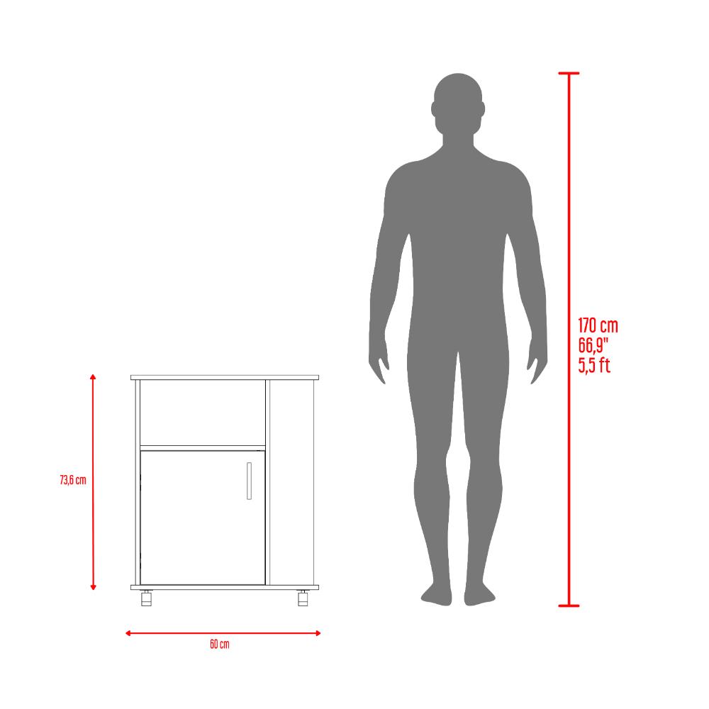 Módulo Microondas Tahara, Avellana y Blanco, con Rodachinas Plásticas y Amplio Espacio Para Almacenar Utensilios