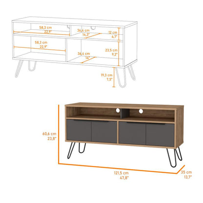 Mesa Para Tv Vany, Miel y Plata Oscuro, con Cuatro Puertas y Patas Metálicas ZF